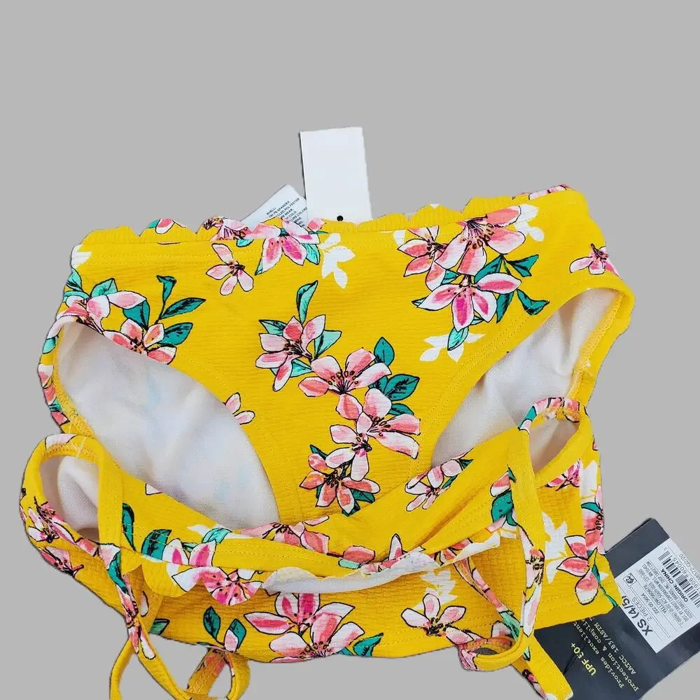 Art Class Girls Size XS 4/5 Two‎ Piece Bikini Yellow Pink Floral UPF 50+ New